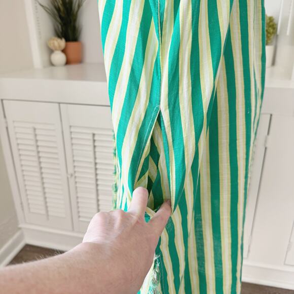 Free People We the Free 100% Cotton Green Stripe Midi Shirt Dress Size L - Picture 5 of 8